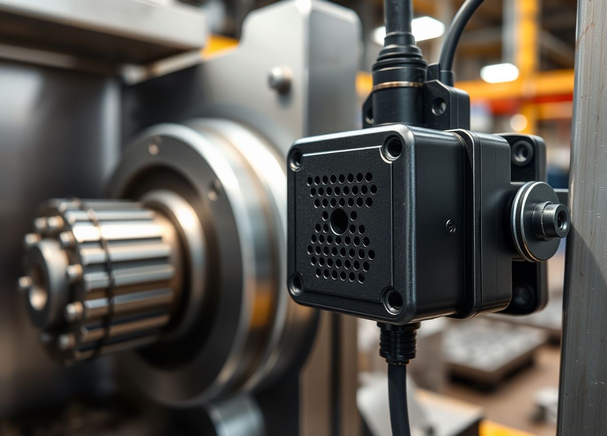 Акустический датчик рядом с промышленным оборудованием