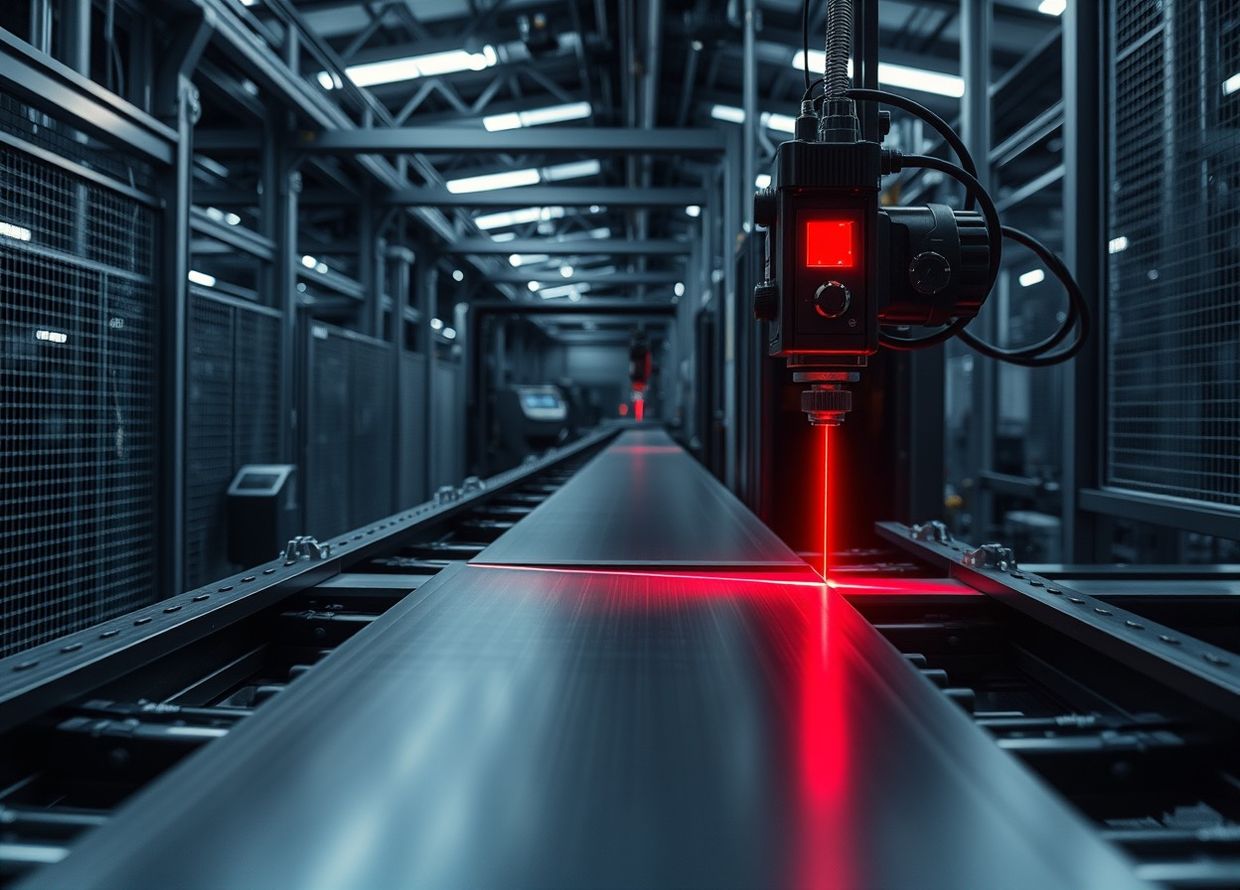 Измерительный датчик с лазерной линией на производственной линии