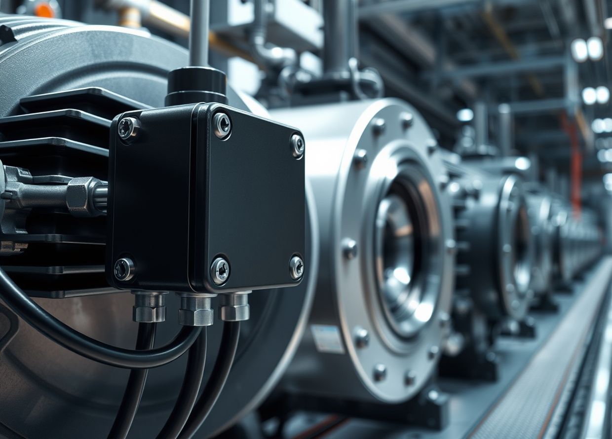 Вибрационный датчик на корпусе промышленного оборудования