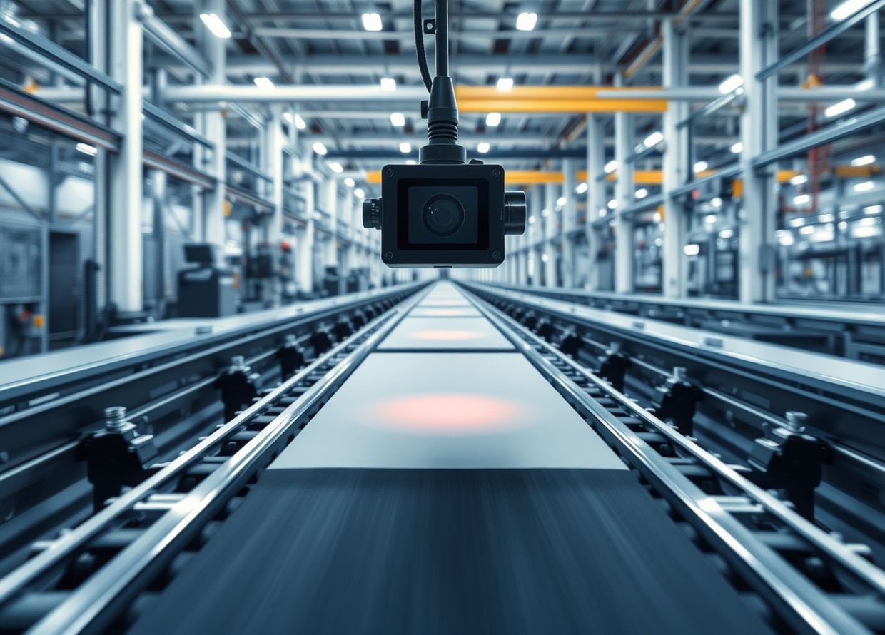 Визуальный датчик с камерой над производственной линией
