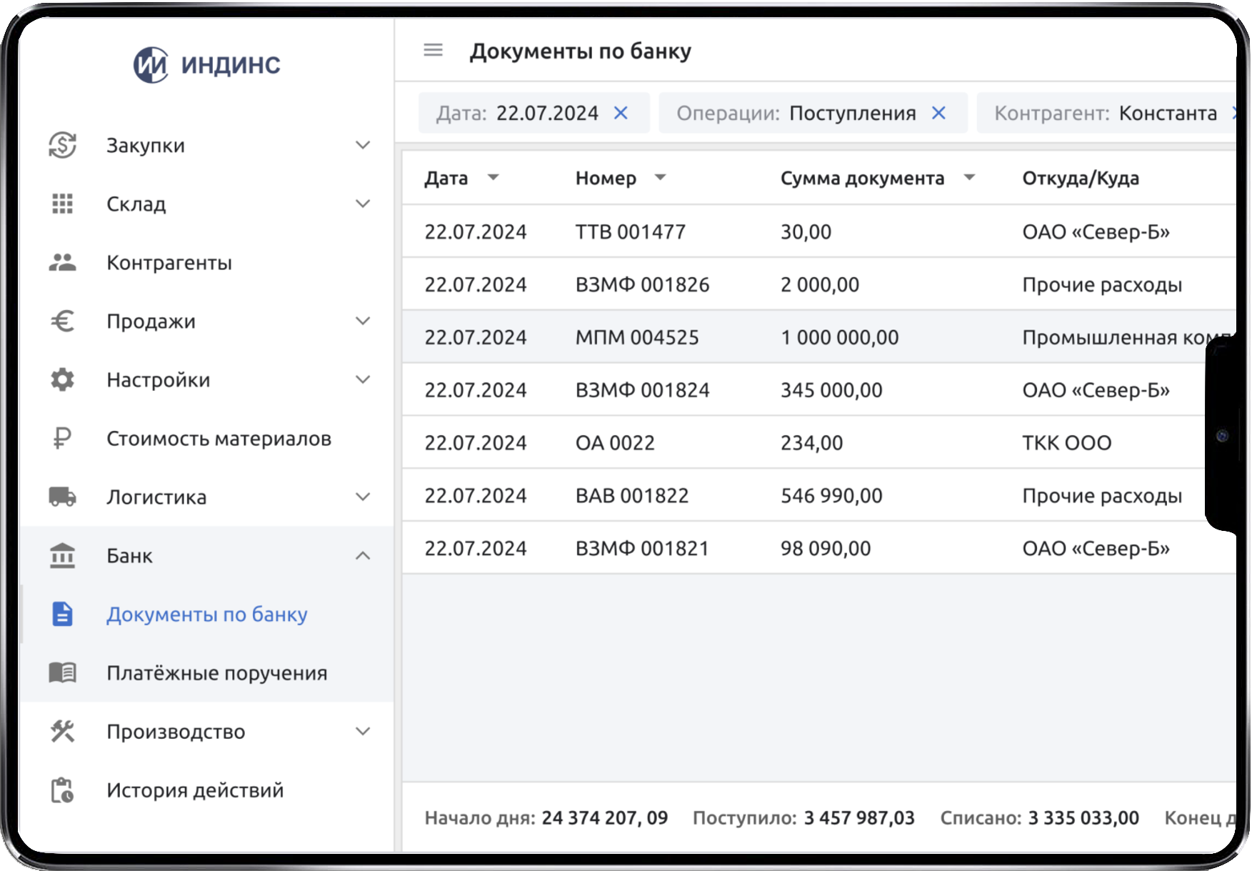 Раздел финансового учёта и банковских документов в системе производственного учёта